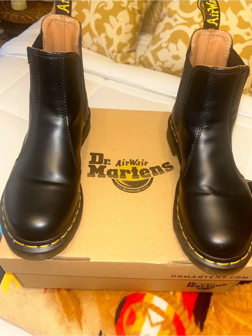 Dr. Martens women's Black Leather Chelsea Boots with Yellow Stitching